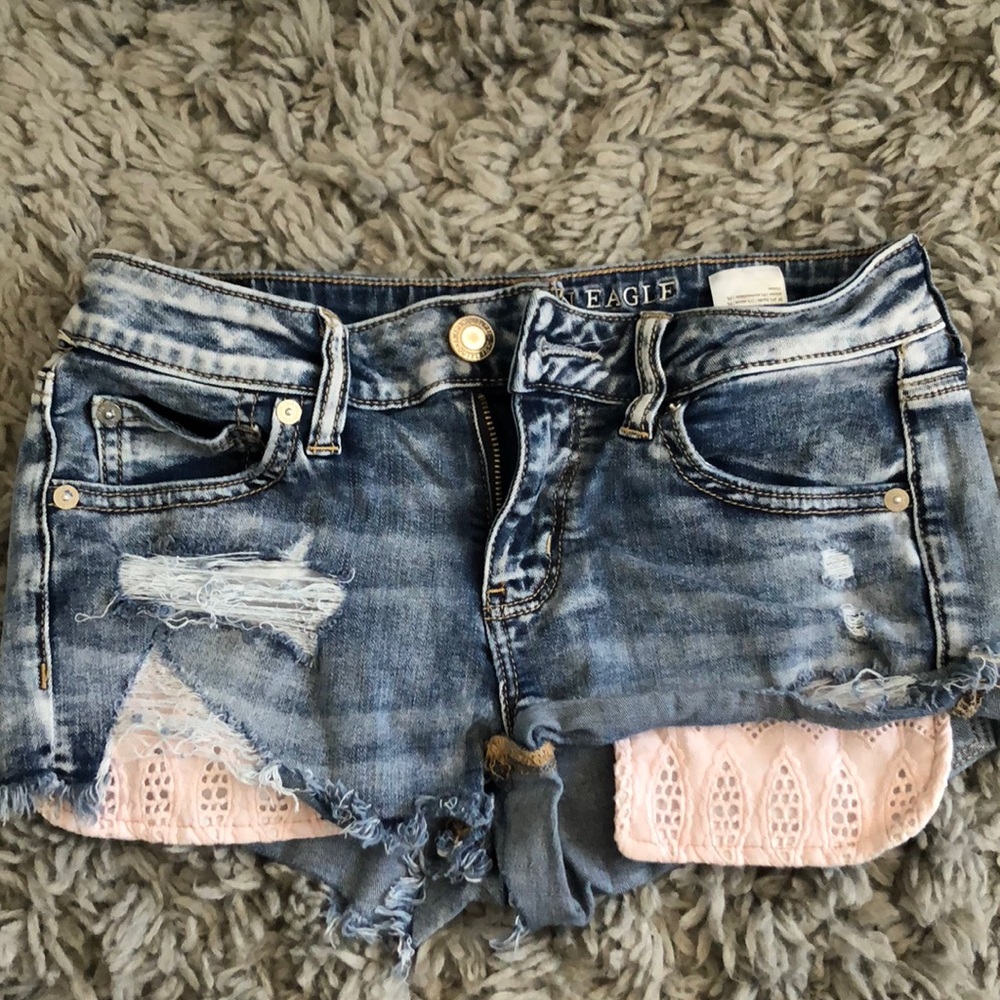 Darker Distressed Shorts with Pink Pockets